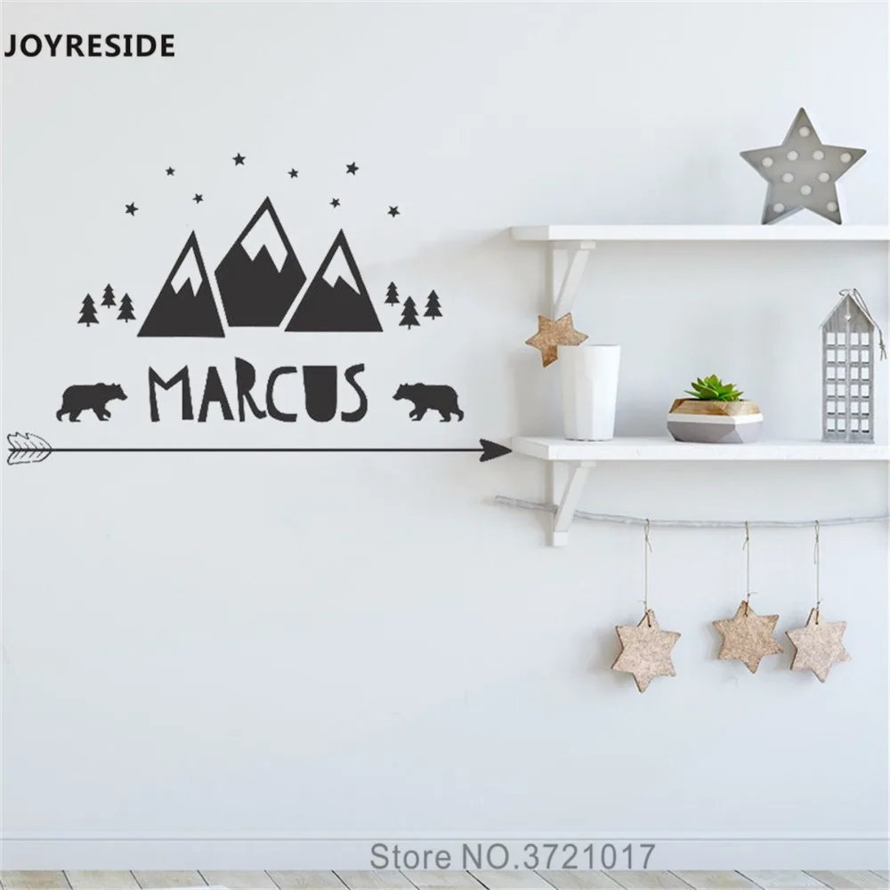 JOYRESIDE, маленькие горы, наклейка на стену, персонализированное имя, милая виниловая наклейка, декор для детской спальни, интерьерная дизайнерская наклейка, A622