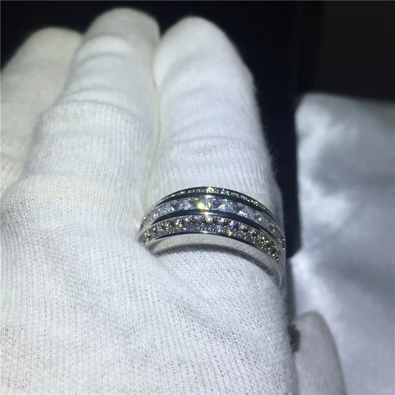 Обручальное кольцо для мужчин с цирконом AAAAA белым золотом | Украшения и