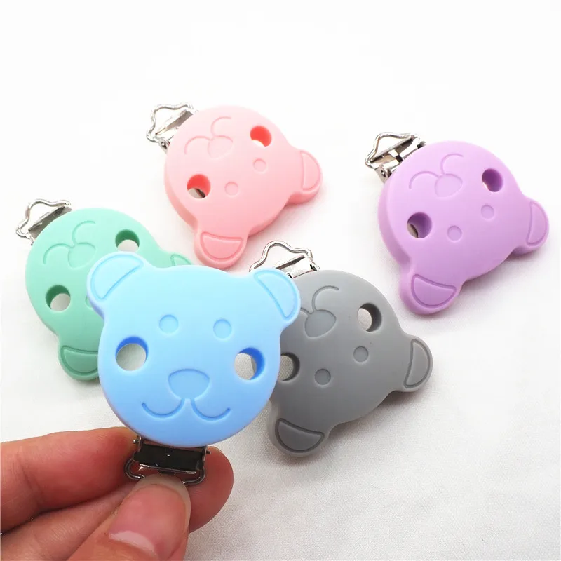 Chenkai 50pcs BPA Free Silicone Bear Clips DIY Baby Teether Pacifier Dummy Montessori Sensory Jewelry Holder Chain Toy Clips