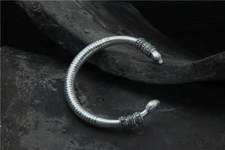 Браслет из тайского серебра S999 в стиле ретро с надписью Six Words|bangles fashion|bangles openbangles