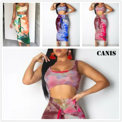 Летние Для женщин на бретелях 2 шт. Платье облегающее два бандажные кроп-топы