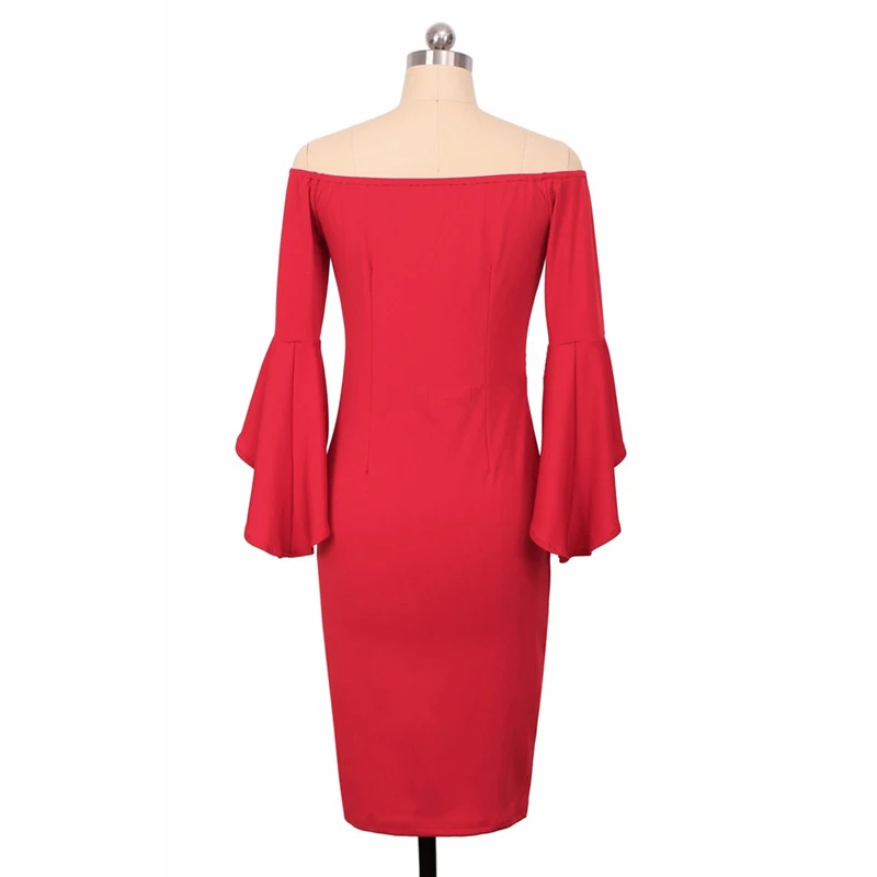 Женское платье с открытыми плечами черно красное облегающее рукавом бабочкой и