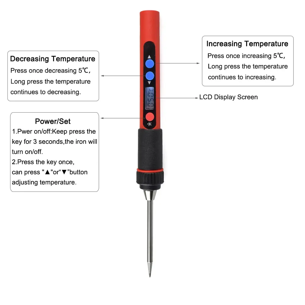 NEWACALOX 5 в 10 Вт Цифровой Temp LCD Регулируемый USB паяльник Комплект портативный без