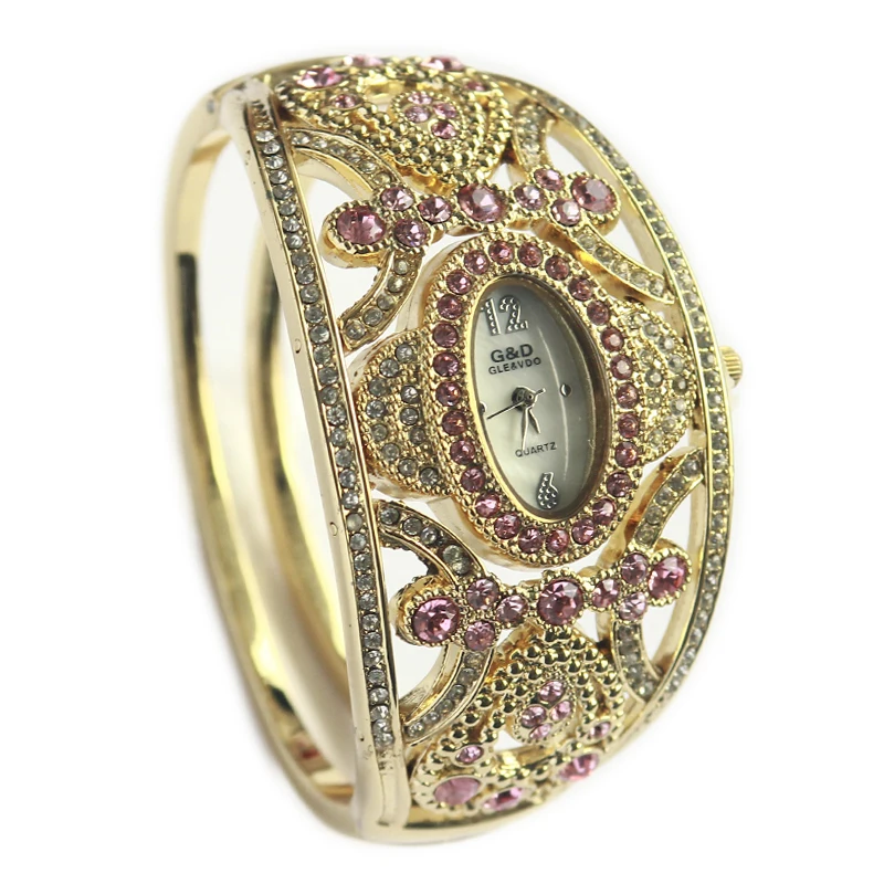 Часы наручные G & D женские кварцевые роскошные брендовые с золотым браслетом