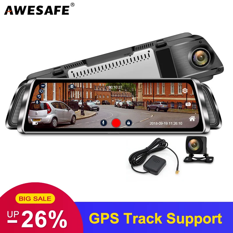 AWESAFE 10 &quotавтомобильный поток заднего вида Зеркало тире камера ночного видения 1080