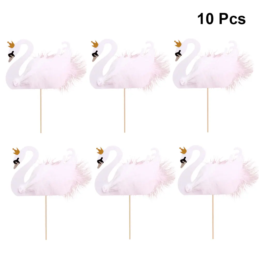 

10pcs Feather Small Swan Cake Topper Party Birthday Dessert Fruit Decorative Food Picks Insert Card Cupcake Toppers Decoration