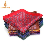mens brand handkerchief vintage geometric pocket square soft hankies wedding party business silk colorful chest towel gift navy