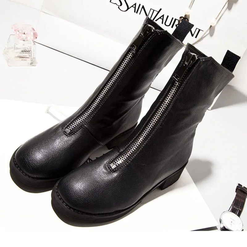 Fisdyrax Autumn winter boots short cylinder high heel thick shoes Martin women High-quality zipper ankle | Обувь