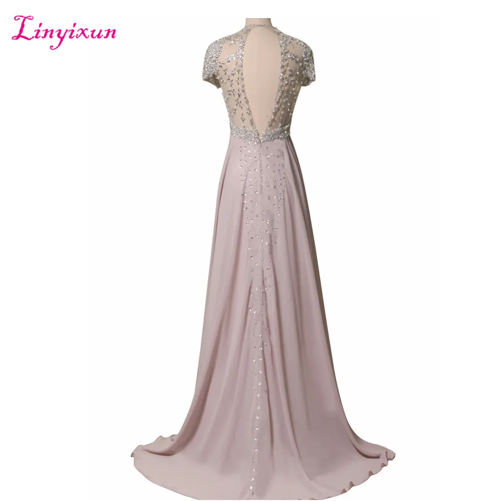 Linyixun настоящая фотография новые изысканные шифоновые длинные платья для