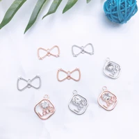 10pcs crystal rhinestone jewelry necklace pendants silver gold color tone plated metal alloy ribbon bow double hearts charm