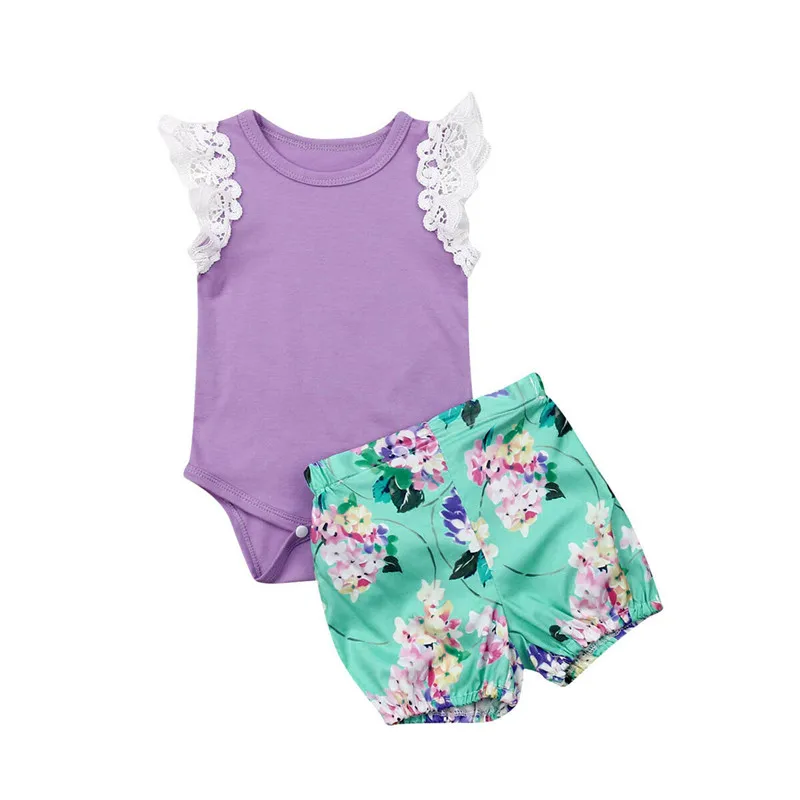 Комплект летней одежды для маленьких девочек новинка 2019 кружевной топ с рукавами