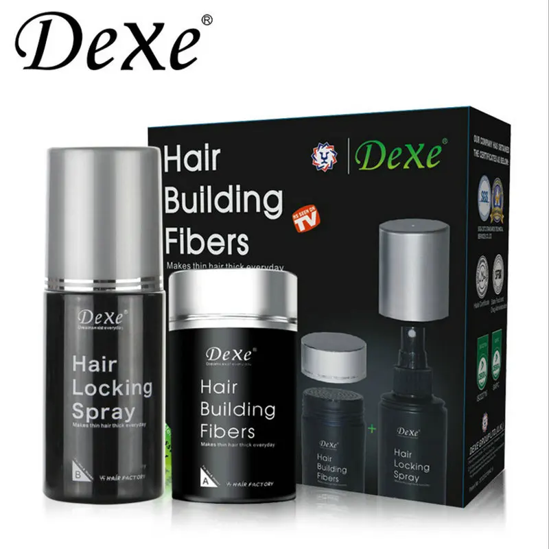 Dexe волокон для наращивания волос Sparse Hair Bald Sunburst лечение кератиновые волосы для роста укладки мощных волокон черный 22 г - Цвет: 22g-100ml Suit black