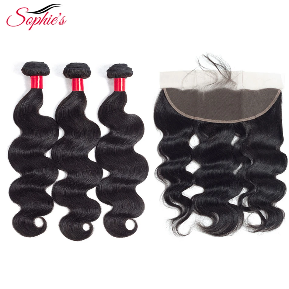 Sophie's Hair, 3 пряди, 13*4, фронтальная волна тела, бразильские, не Реми человеческие волосы, ткет, натуральный цвет, волосы для наращивания