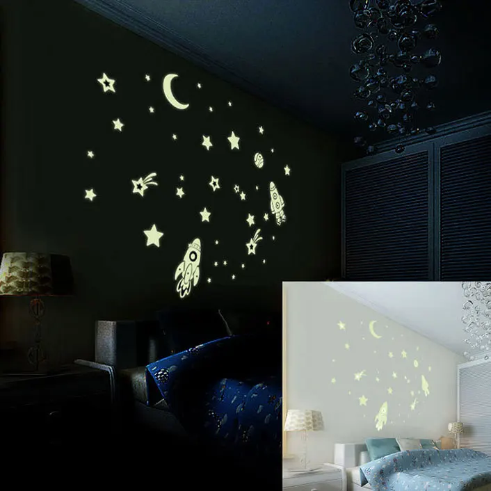Мультфильм DIY светящиеся ПВХ наклейки на стену светится в темноте космические