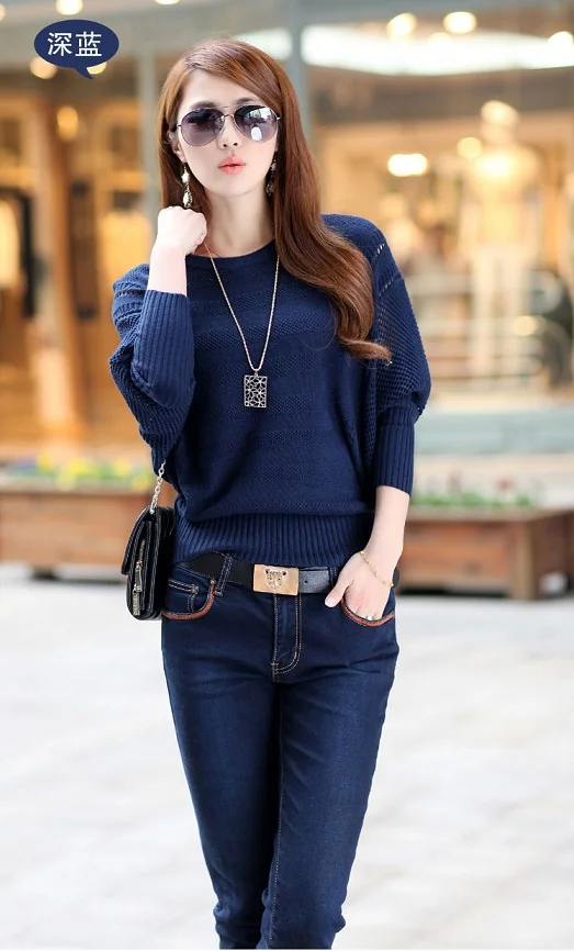 Spring Cutout Loose Plus Size Outerwear Solid Color Bat Sweater Female sweaters bat sleeve women fashion pullovers | Женская одежда
