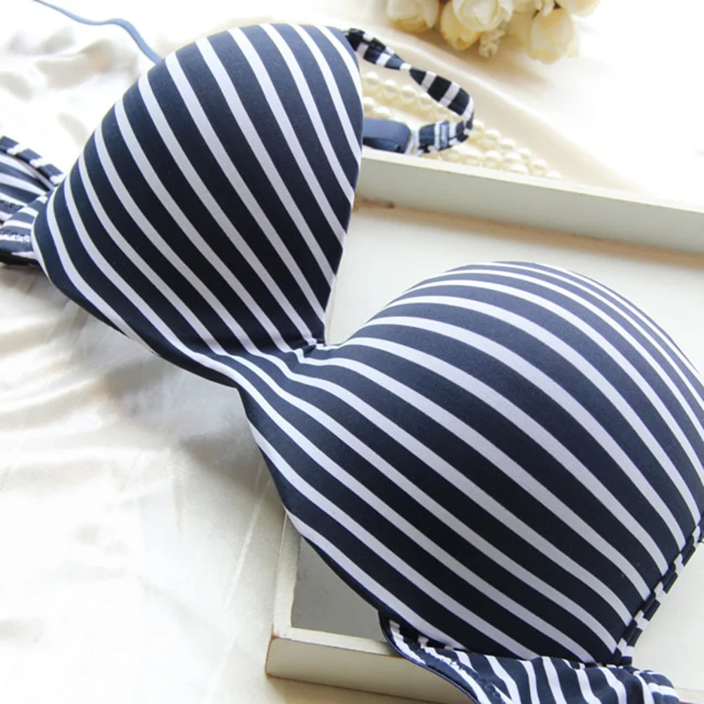 Сексуальное женское нижнее белье с полосатым принтом мягкий пуш ап бюстгальтер