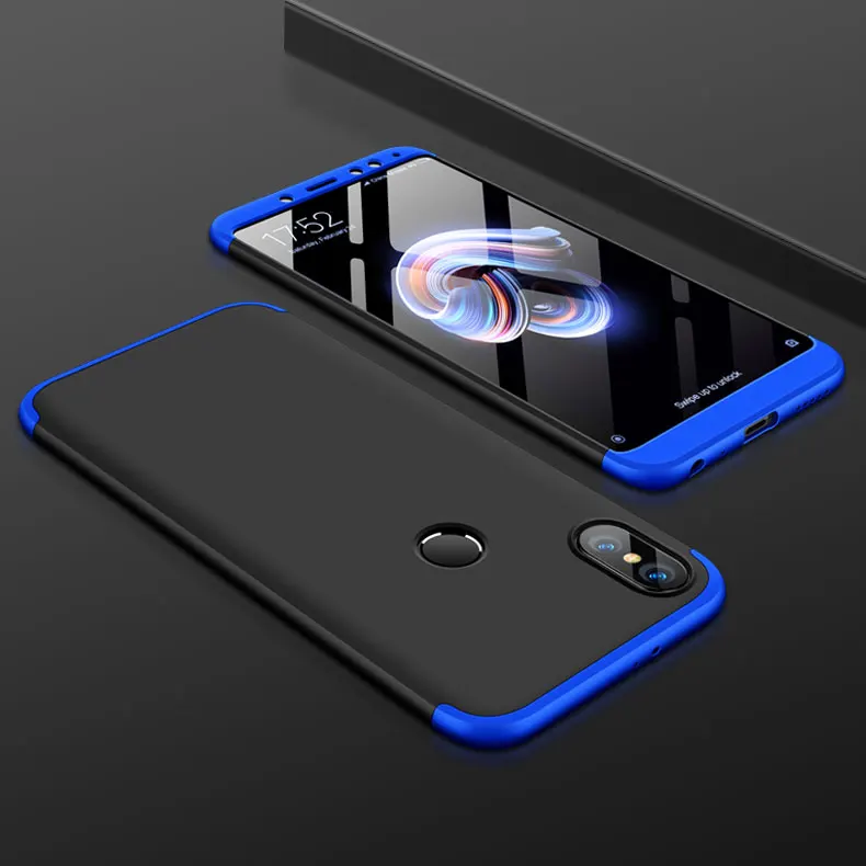 Аксессуары, чехол для Xiaomi Redmi Note 5, чехол, 3 в 1, корпус телефона, Жесткий ПК, 360, Full Couqe, для Redmi Note 5, 6, 7 Pro, Redmi Note 7 - Цвет: Black With Blue