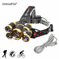 usb rechargeable headlamp 5 led zoomable headlight zoom head lamp 1 t6 4 xpe hunting lamp fishing bike light with usb cable