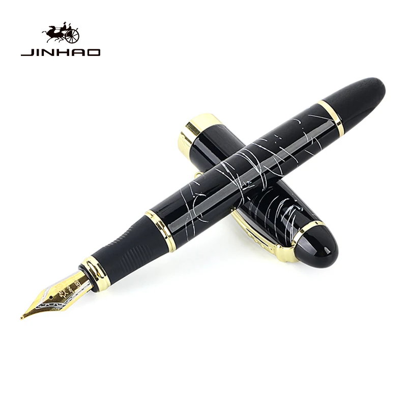 Ручка перьевая Jinhao черная линия роскошная полностью металлическая золотистая 450