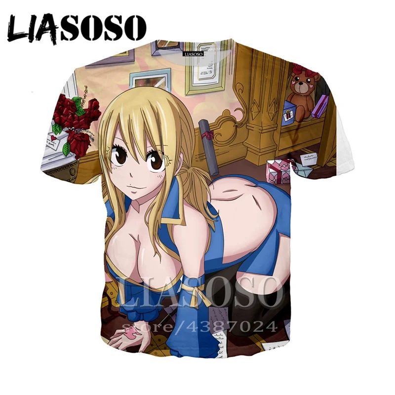 LIASOSO Новое поступление сексуальная девушка Lucy Heartfilia 3d печать Милая футболка