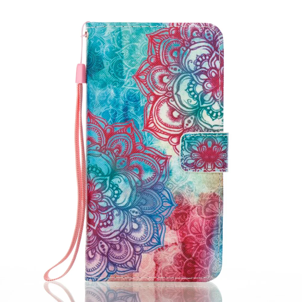 Делюкс Красный цветок кожа флип Стенд держатель кошелек + ремешок кожного