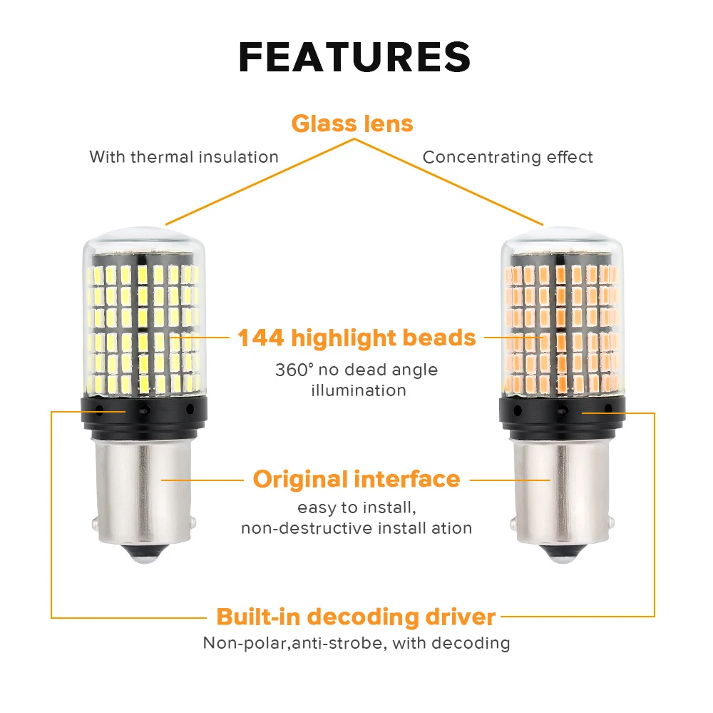 2 шт. светодиодный светильник 1156 3014 144SMD BA15S BAU15S PY21W светодиодный светильник сигнала поворота s лампа Canbus без ошибок Янтарный Желтый противотуманный светильник без вспышки