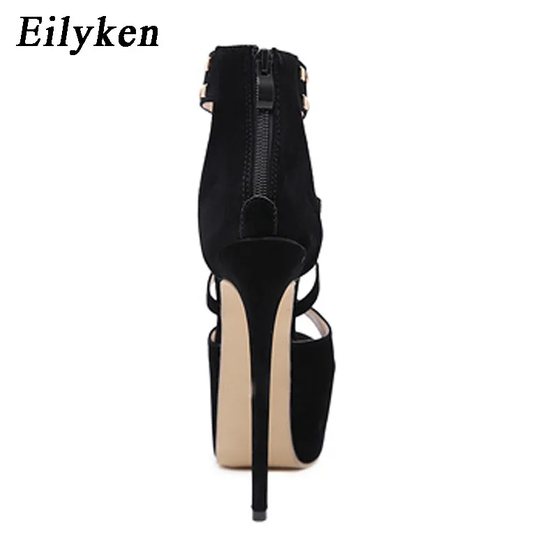 Eilyken новые летние пикантные туфли с заклепками женские босоножки-гладиаторы вечерние открытый носок, на платформе, лодочки, сандалии, обувь черного цвета; Размеры 35-40