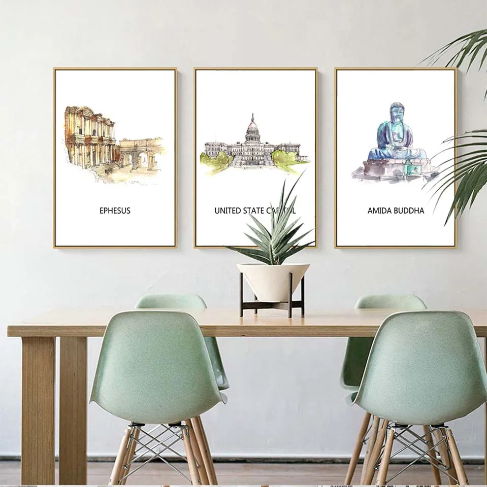 Wall Art Poster Print Canvas Home Decoration Painting Picture Watercolor painting of famous buildings world Triumphal Arch | Дом и сад