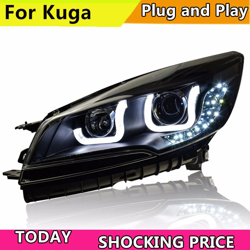 Doxa автомобильный Стайлинг для Ford kuga Escape фары 2013- для Ford Escape светодиодный налобный фонарь Биксеноновая линза низкий пучок фары двойной U