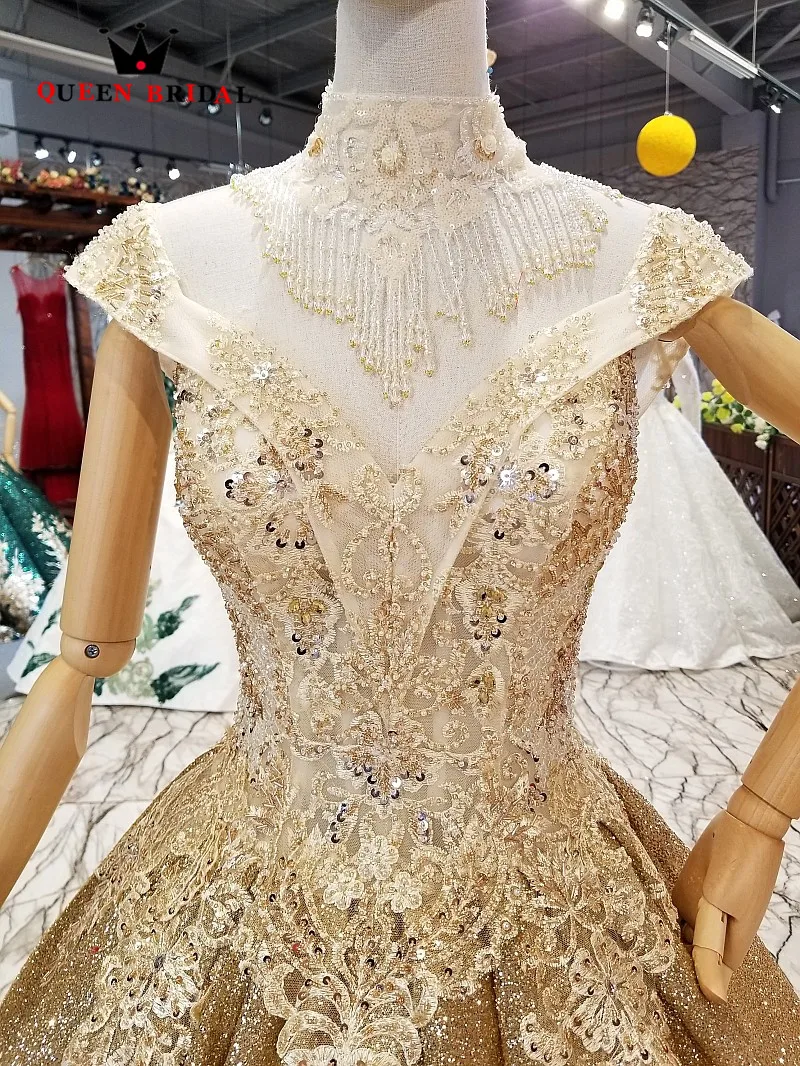 Vestido De Noiva A line Блестки ткань бисером Роскошная свадебная одежда королевские