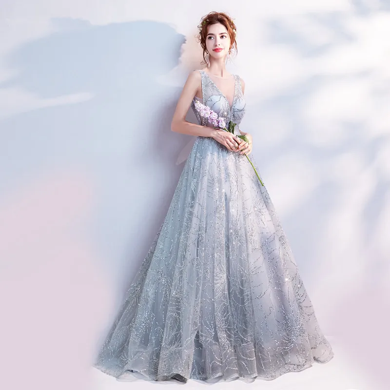 Шикарное блестящее вечернее платье без рукавов vestido de festa Платье De Soiree глубокое