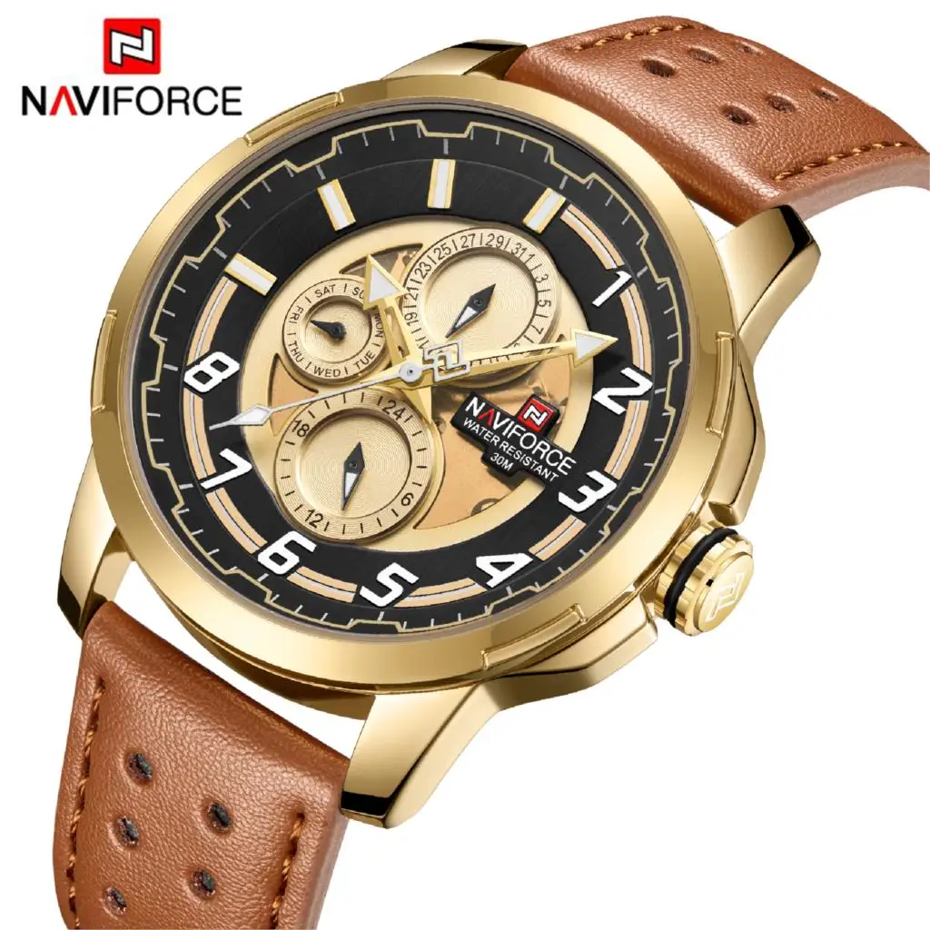 NAVIFORCE Мужские часы Модные 30 м водонепроницаемые 24 часа дата Кварцевые мужские