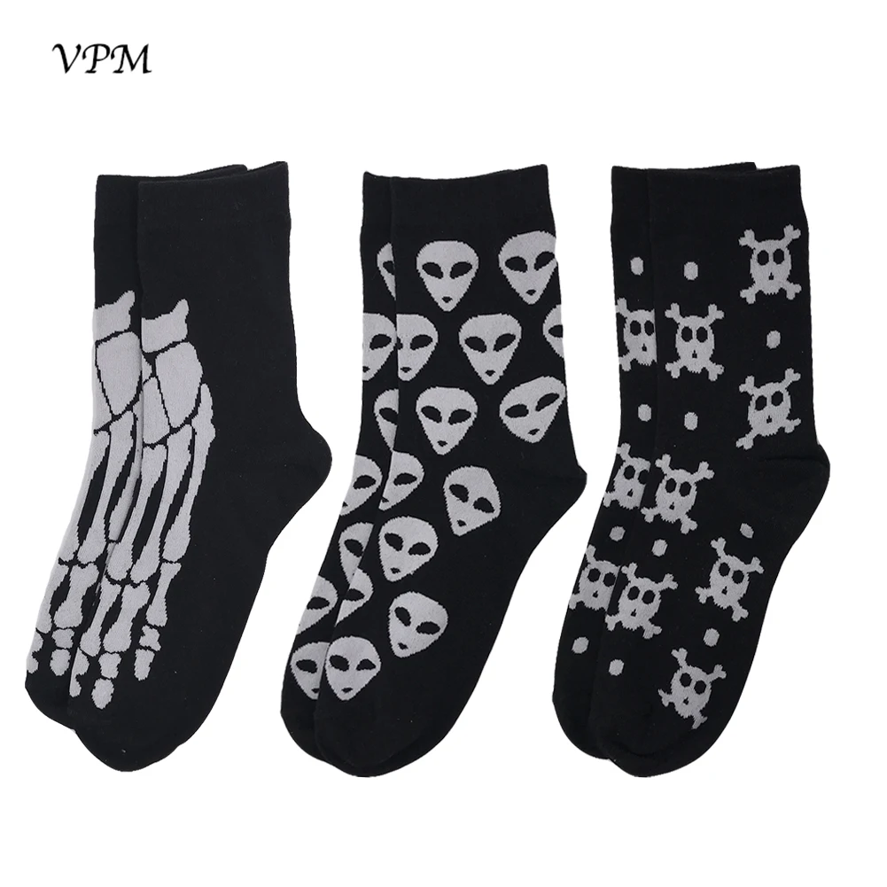 

VPM 3 Pair/Lo Cotton Women's Dress Socks Happy Colorful Harajuku Cute Food Animal Cat Dog Alien Space Funny Sock for Girl