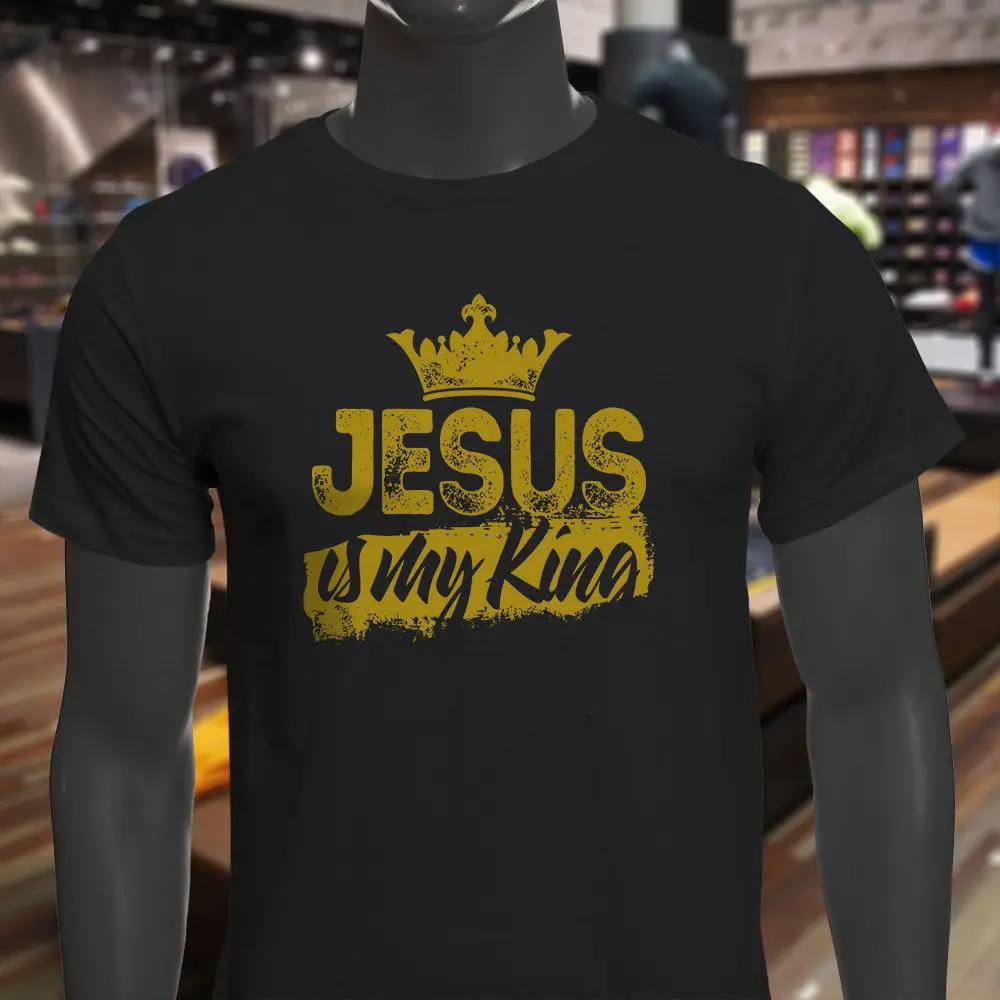 

Jesus Is My King Christian Religion Love Faith Mens Black T-Shirt Cotton Mens Summer Sale T Shirt Funny Tee Shirt