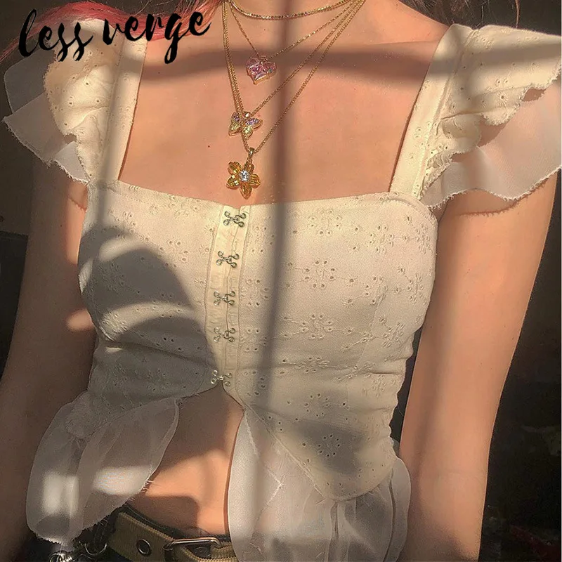 Lessverge сексуальный белый топ с оборками и квадратным вырезом Женская Повседневная