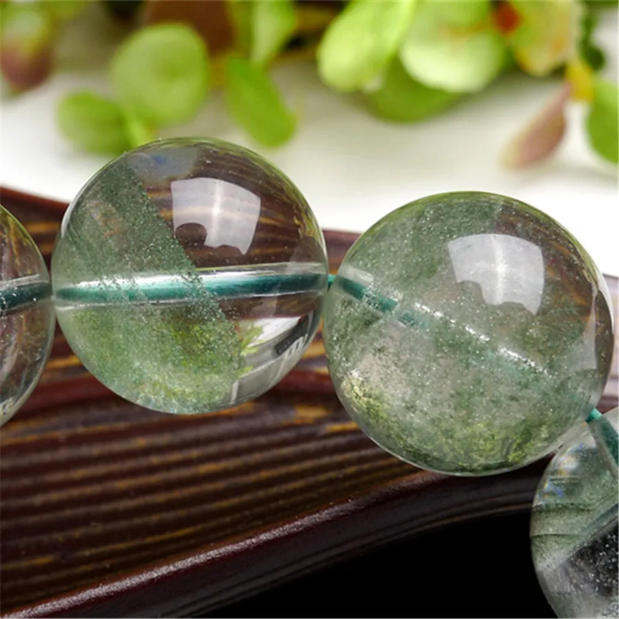15mm Genuine Natural Green Chlorite Phantom Quartz AAAAA Transparent Clear Round Bead Women Men Powerful Stretch Bracelet | Украшения и