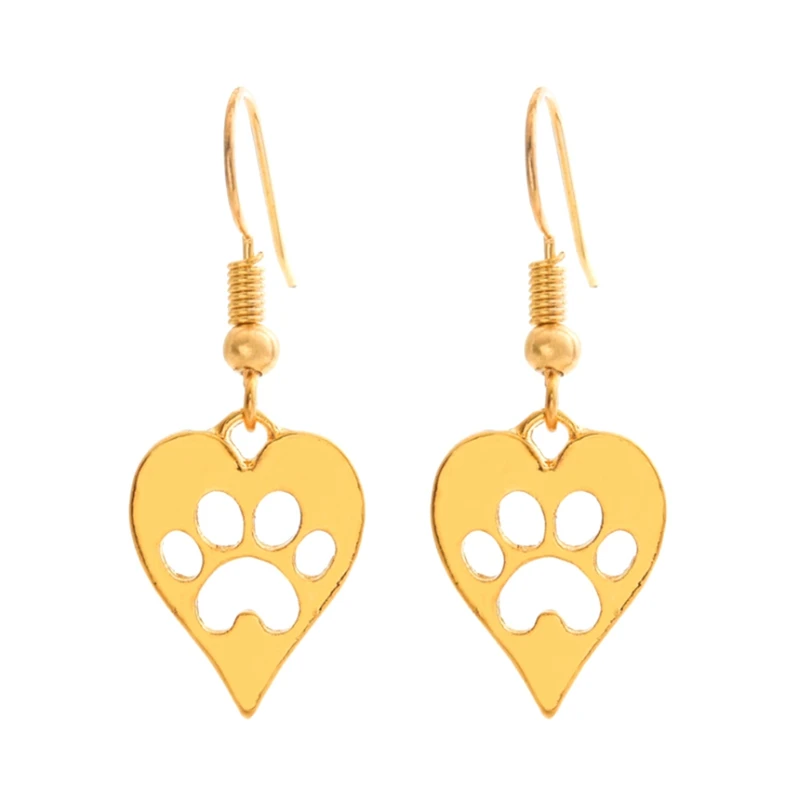 Silver Gold Heart-shaped Paws Print Pendant Charms Jewelry Dog Cat Pet Earring For Women Best Special Gift Girls | Украшения и