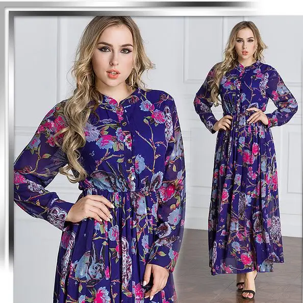 Женское Повседневное платье с длинным рукавом и цветочным принтом длинное