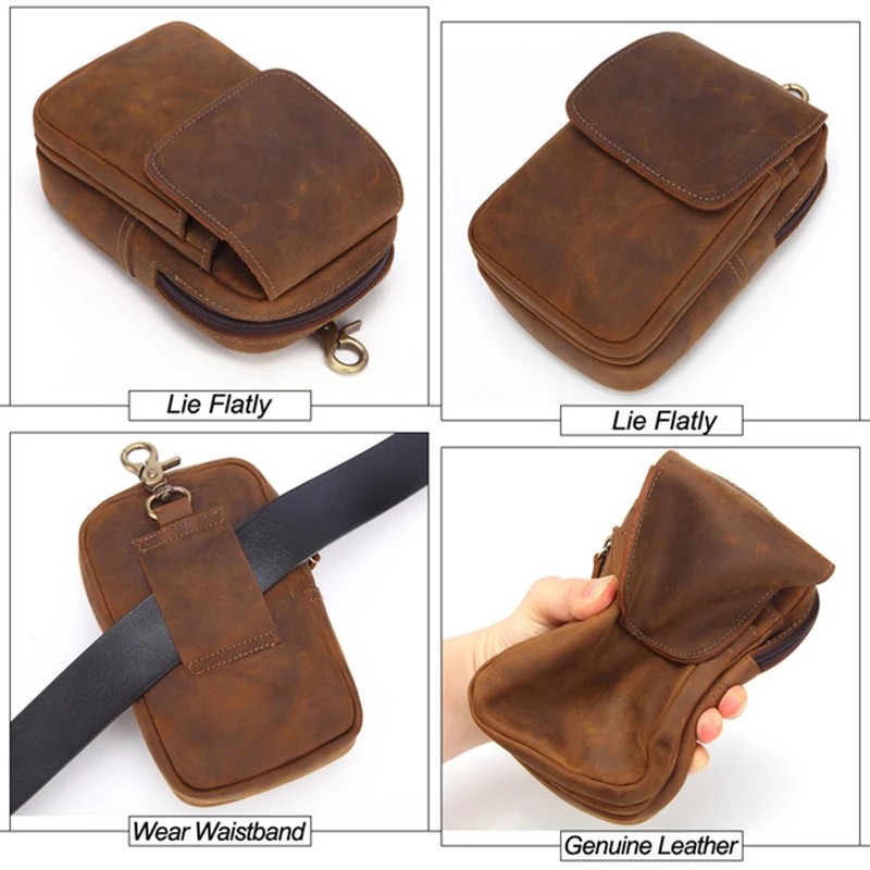 2018 new men's leather purse genuine waist pack phone bag retro travel small wear belt YD282 | Багаж и сумки