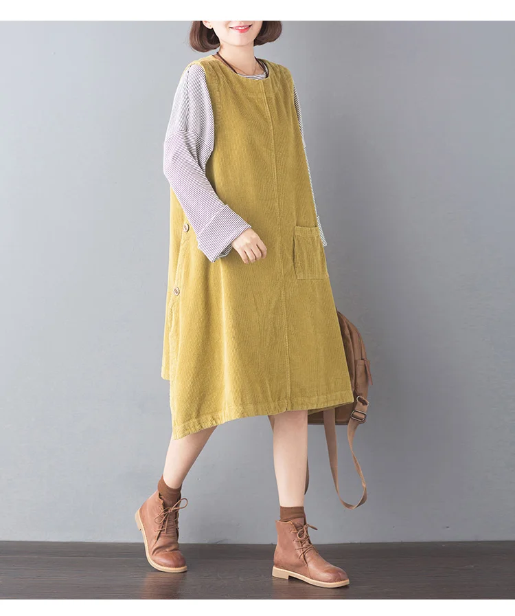 Однотонный вельветовый нерегулярные назад без рукавов платье на бретелях mori girl