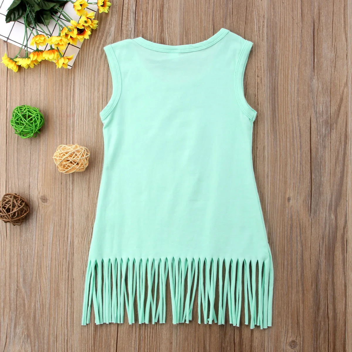 Одежда для малышей милое платье без рукавов девочек с кисточками зеленая одежда