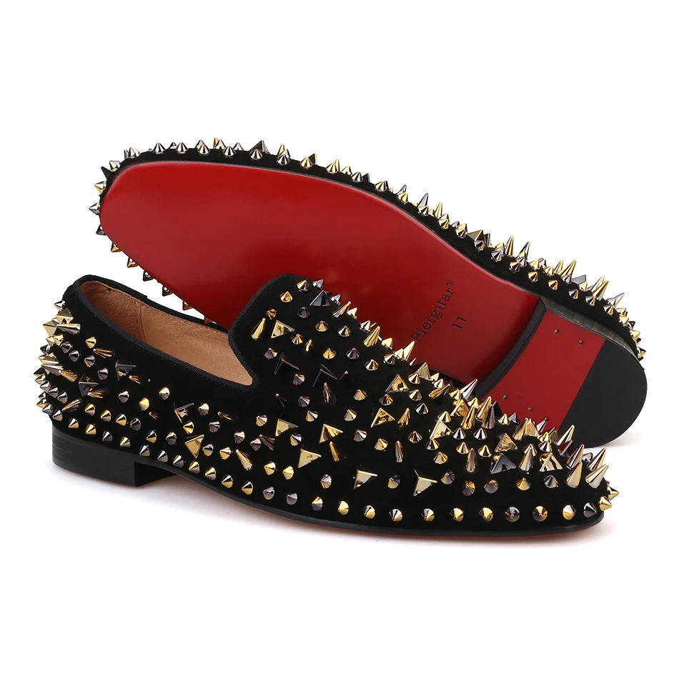 Piergitar Новое поступление мужские замшевые туфли с золотыми и черными шипами