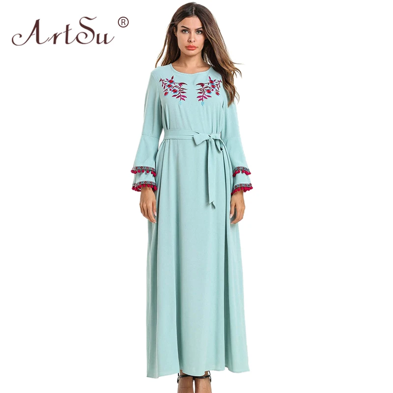 Женское винтажное платье макси ArtSu Boho в этническом стиле с расклешенными