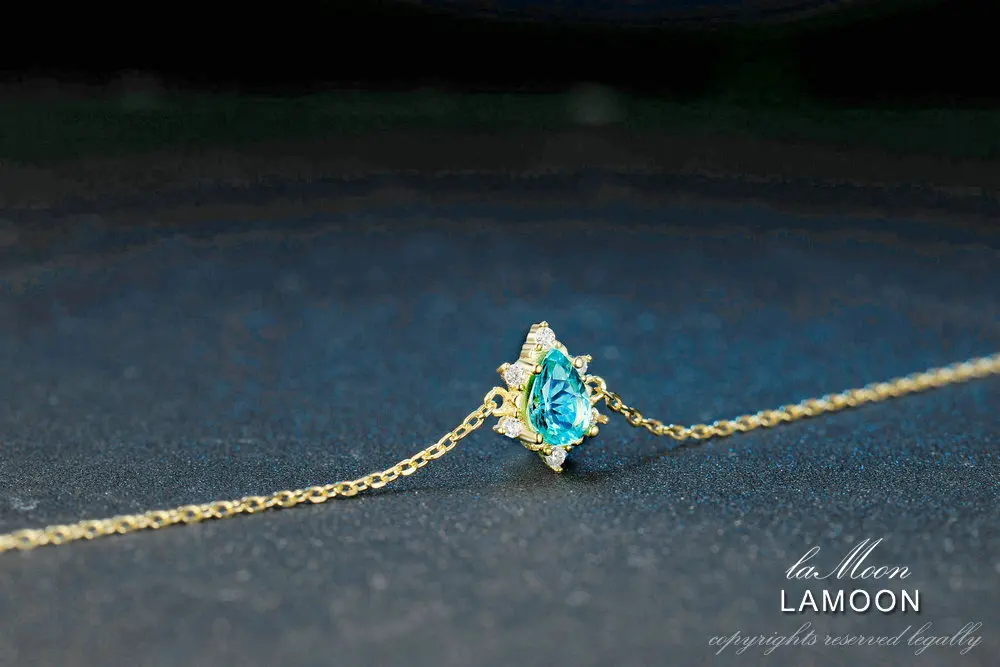 LAMOON 5x7 мм 1.6ct натуральный груша Синий Апатит 925 стерлингового серебра ювелирные изделия браслет-цепочка LMHI043