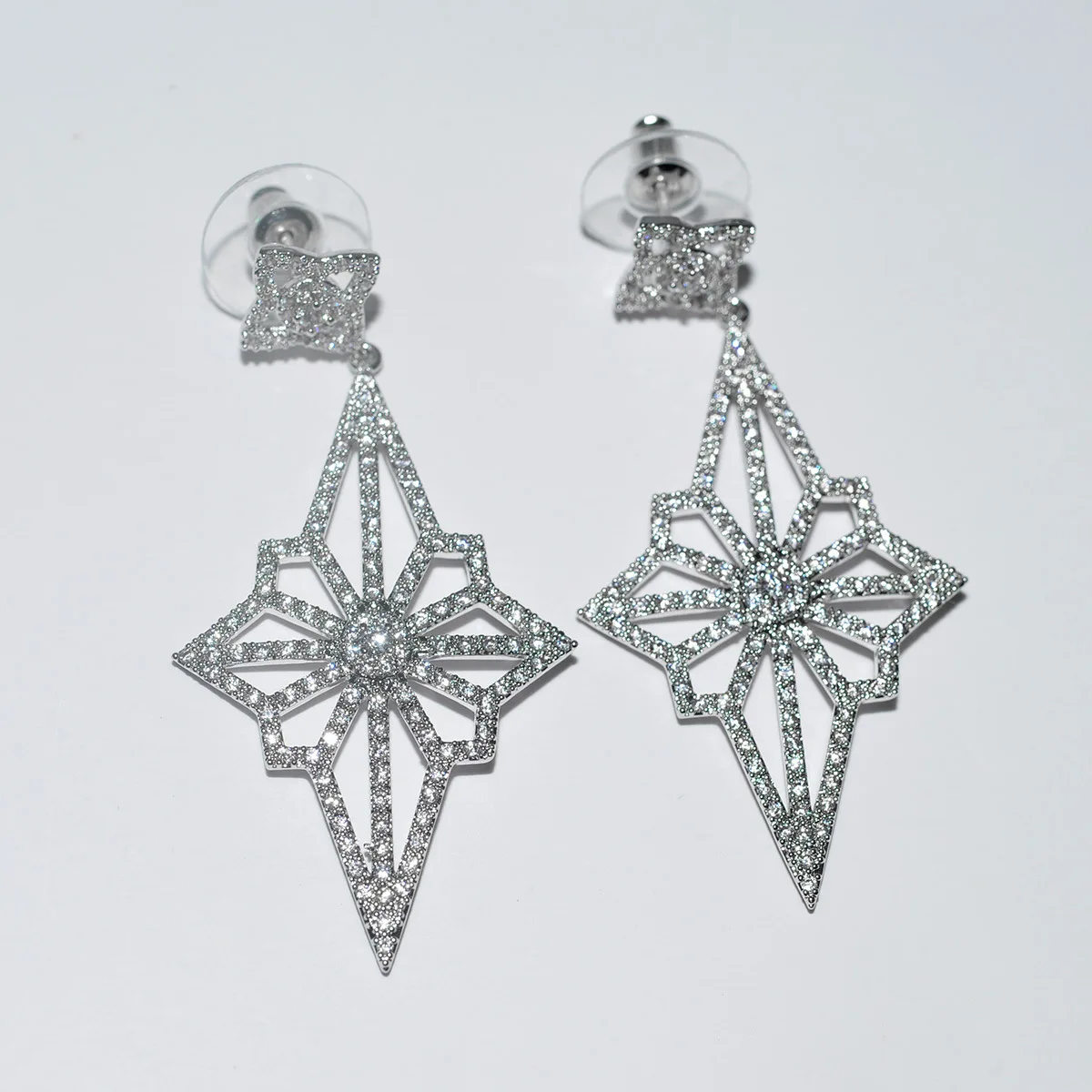 Fashion 925 Sterling Silver Women Earrings Luxury Double Row Rhinestone Jewelry For Girl Gift High Quality Wholesale | Украшения и