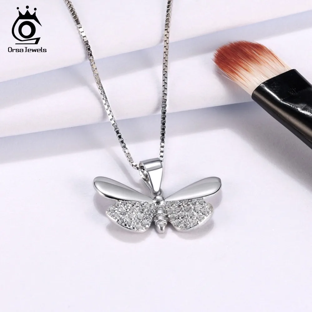 ORSA JEWELS, настоящее 925 пробы, серебряные женские ожерелья, серебро, золото, форма бабочки, AAA циркон, Модный кулон, ювелирные изделия SN89