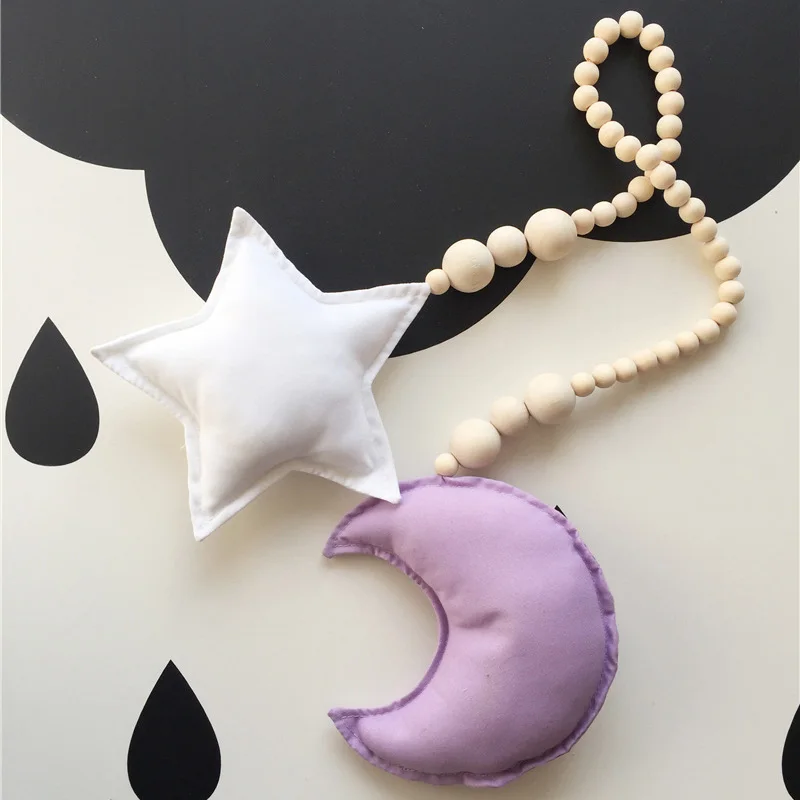 85 см бусины из натурального дерева ткань Стеганные звезды луна кулон с днем