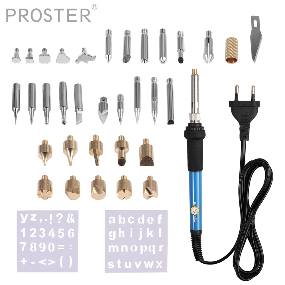 

Proster For 35PCS 60W Wood Burning Pen Soldering Tool Crafts Tools Set Pyrography Kit Tip