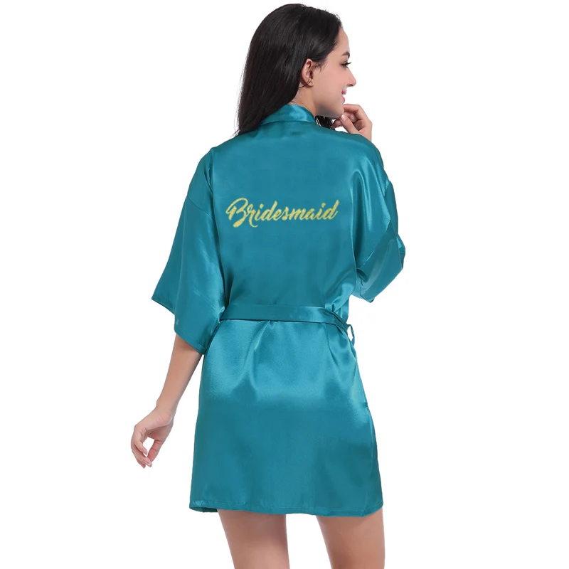 Lakeblue Bridesmaid RB91 Модный Шелковый халат для матери с золотыми буквами, сексуальный женский короткий атласный свадебное кимоно, одежда для сна - Цвет: Lakeblue Bridesmaid