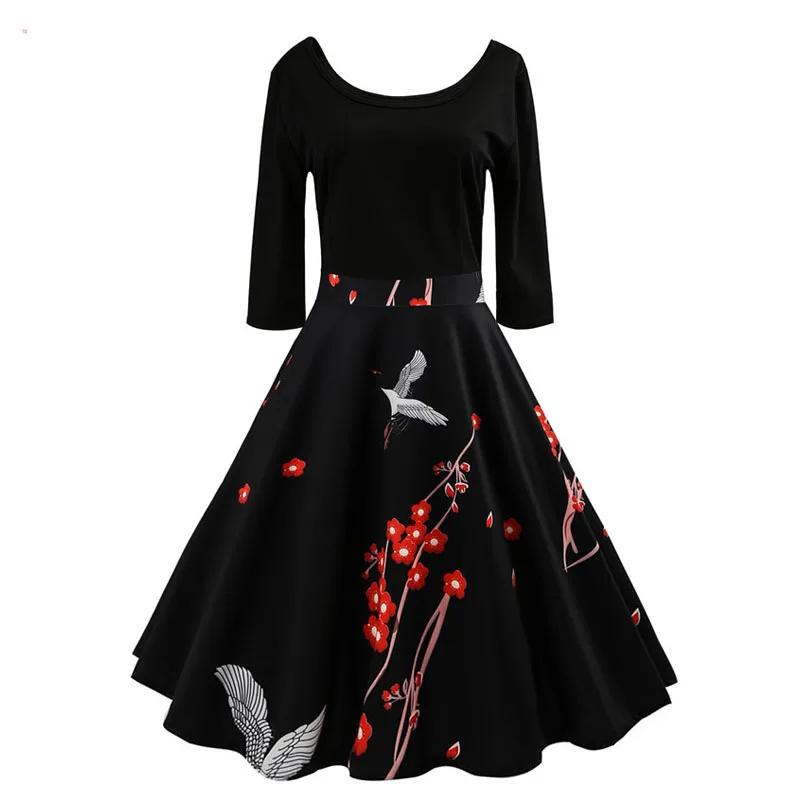 Винтажное женское платье с рукавом 3/4, Осень-зима, рокабилли, vestidos, роковой стиль, 50 s, 60 s, большие свободные платья, элегантное вечернее платье - Цвет: 004